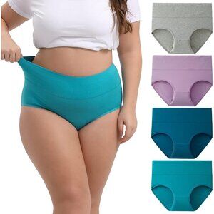 Women's Plus Size Cotton High Waisted Briefs 4-Pack Full Coverage Comfort